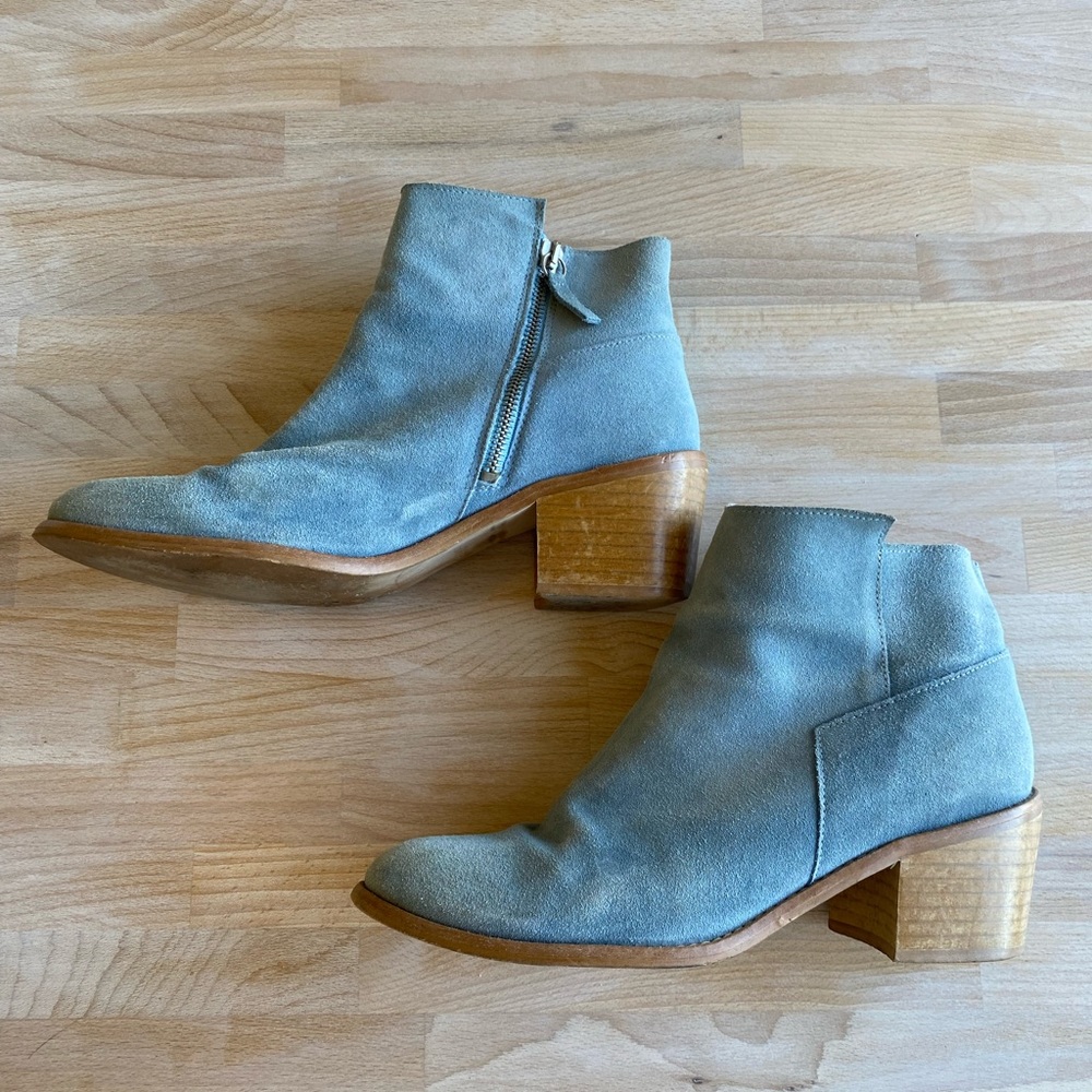 Zara Blue Suede Wood Block Heel Booties
